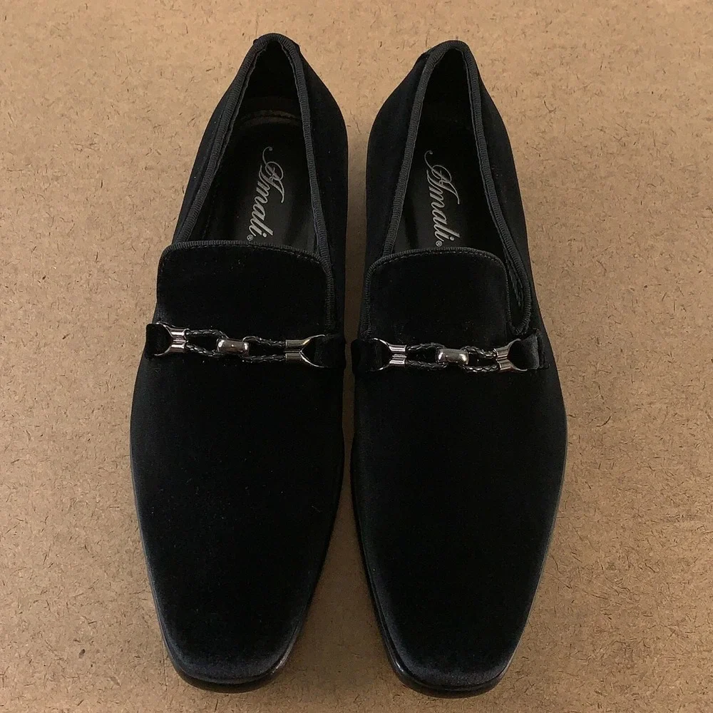 Amali Aller Men's Size 9.5 Black Tuxedo Velvet Slip On Dress Shoes New